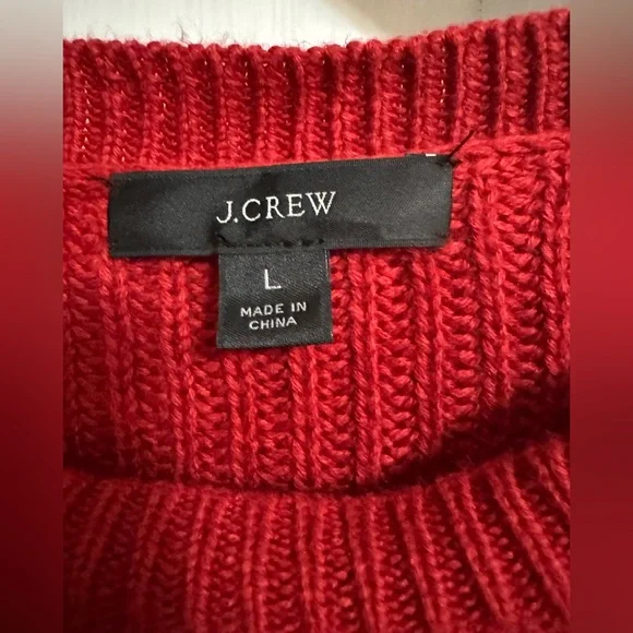 J Crew red cotton/ cashmere fisherman knit sweater large - Picture 2 of 6